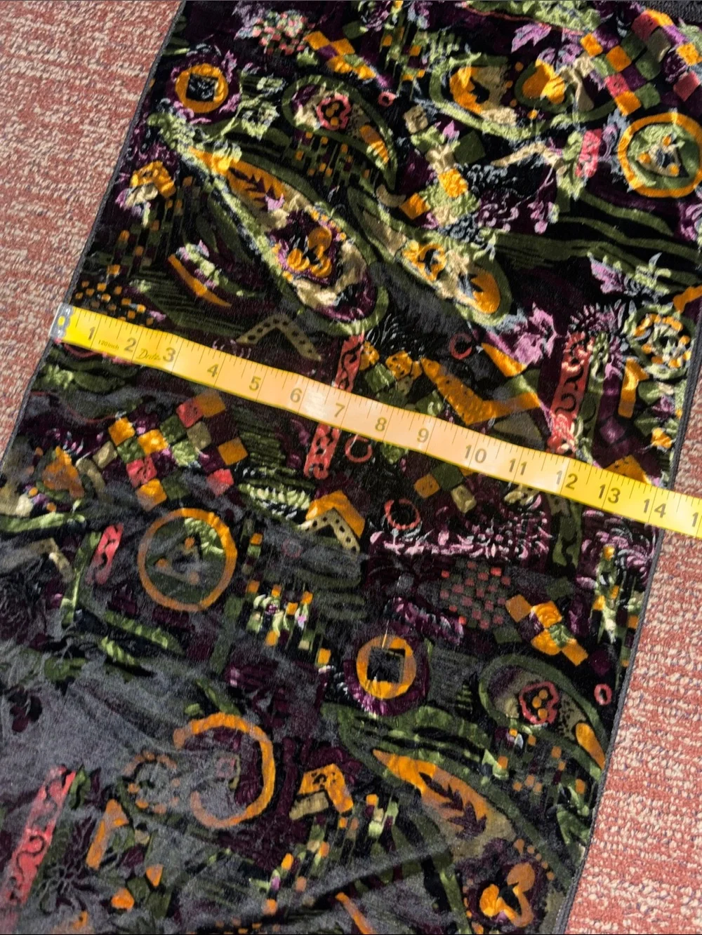 Stunning Vintage velvet burnout table runner fringe rich multicolor patterned